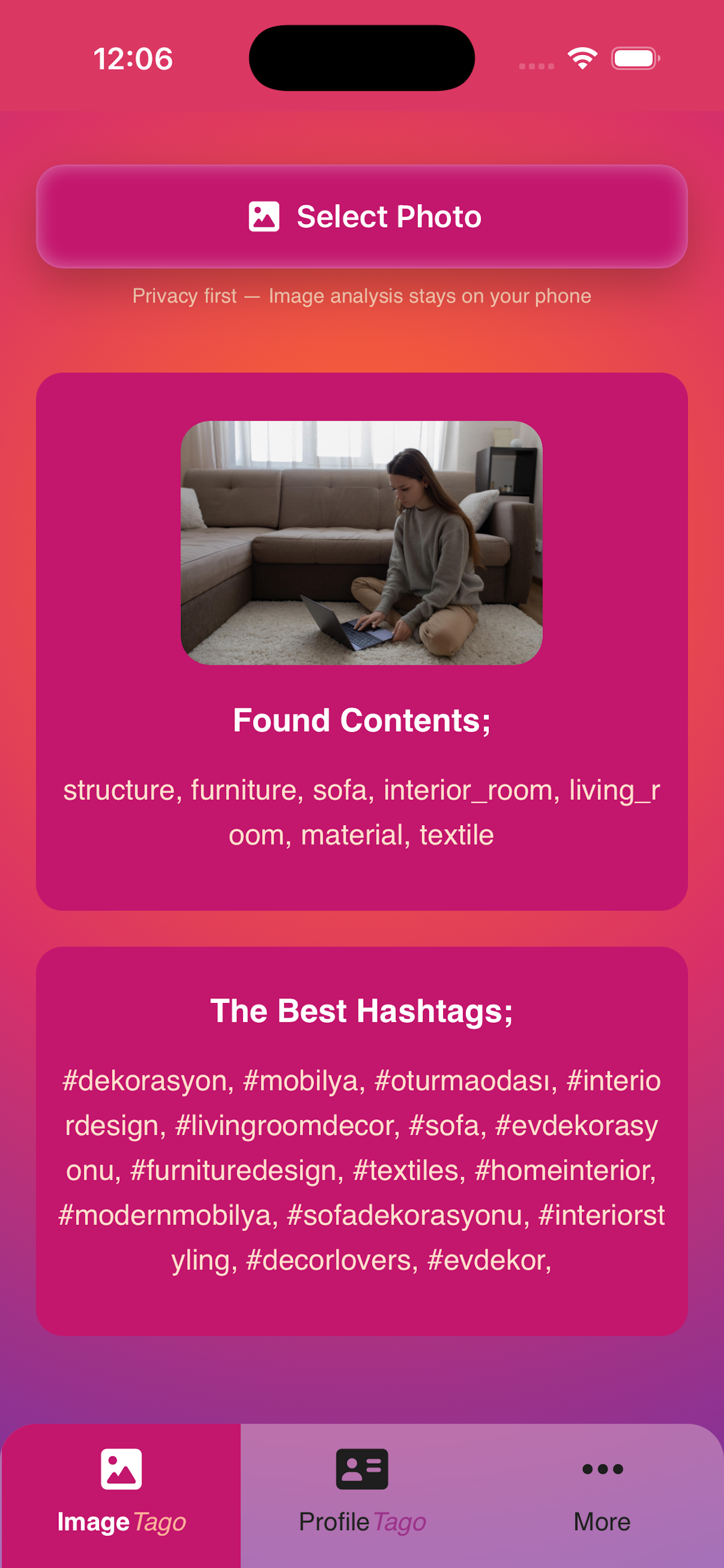 Tago analyzes your uploaded photos using AI